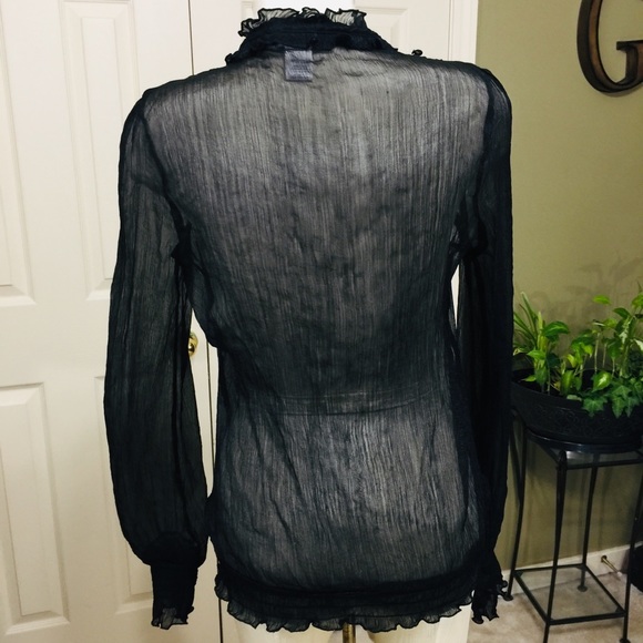 Charlotte Russe Sheer Black Gauze Shirt Size L - Picture 5 of 7